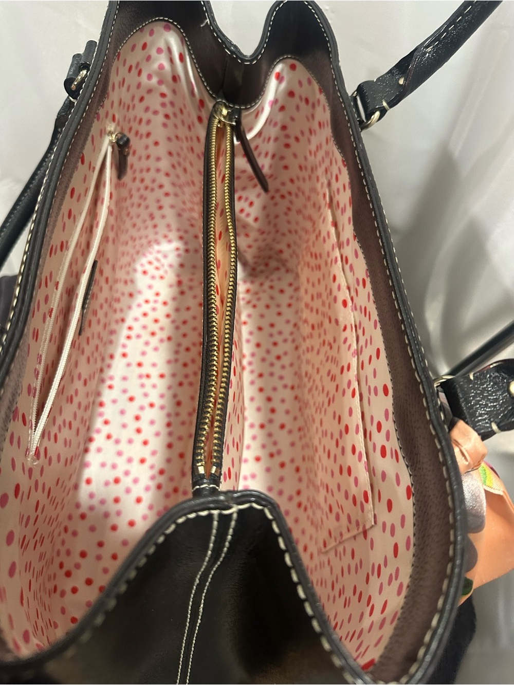 kate spade Black Leather Tote with Floral Scarf and Matching Wallet - Picture 9 of 17